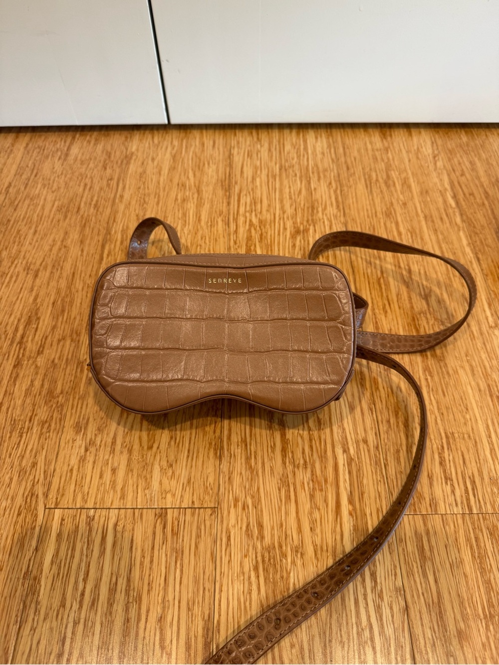 Senreve Croc-Embossed Brown Eye-Shaped Crossbody